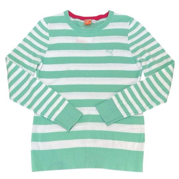 Puma Green/White Striped Lightweight Golf Sweater M Preppy Activewear Breathable - Picture 1 of 13